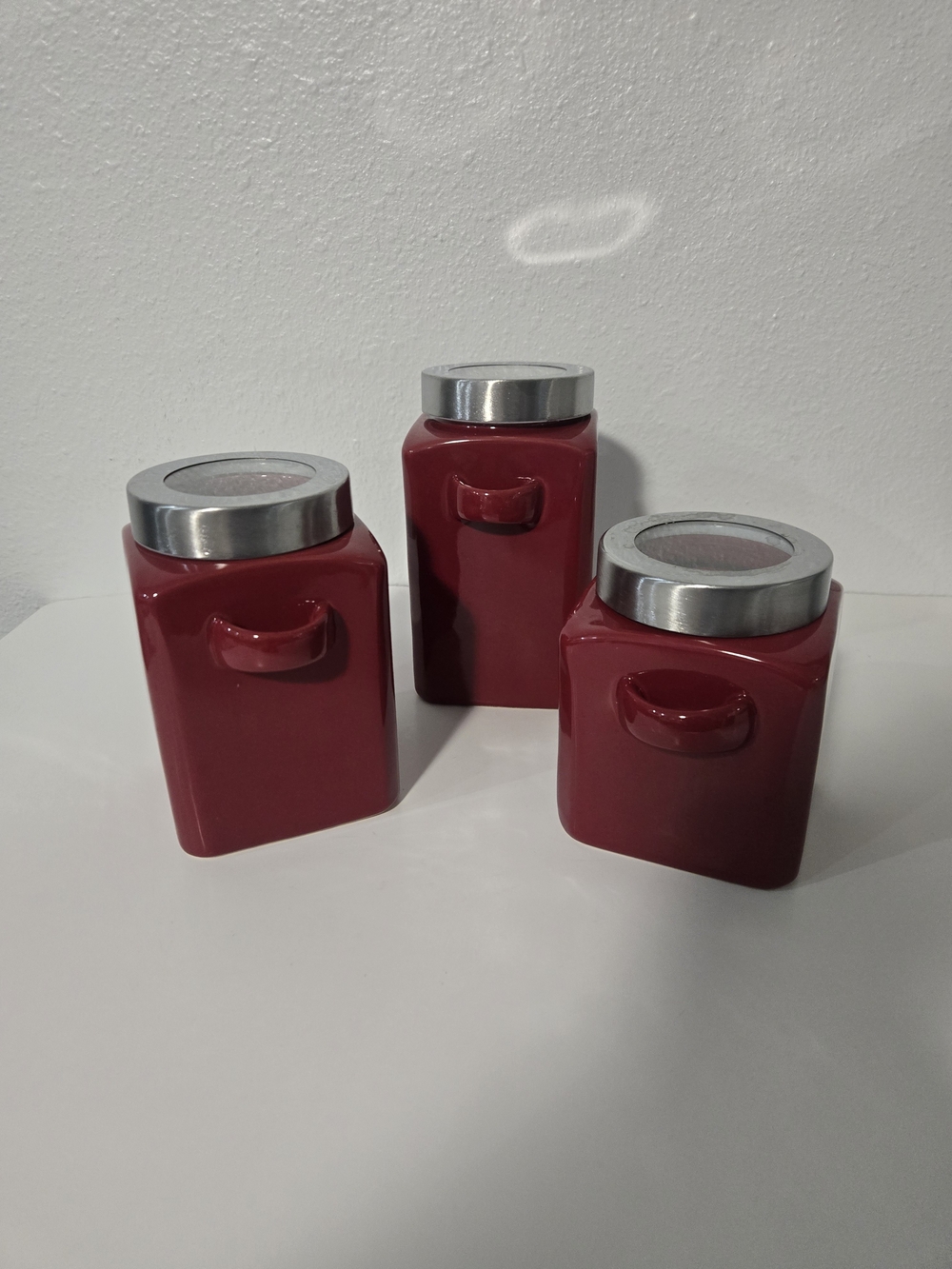 Mainstays "Red Sedona" Square Ceramic Kitchen Canister - Spoons Missing